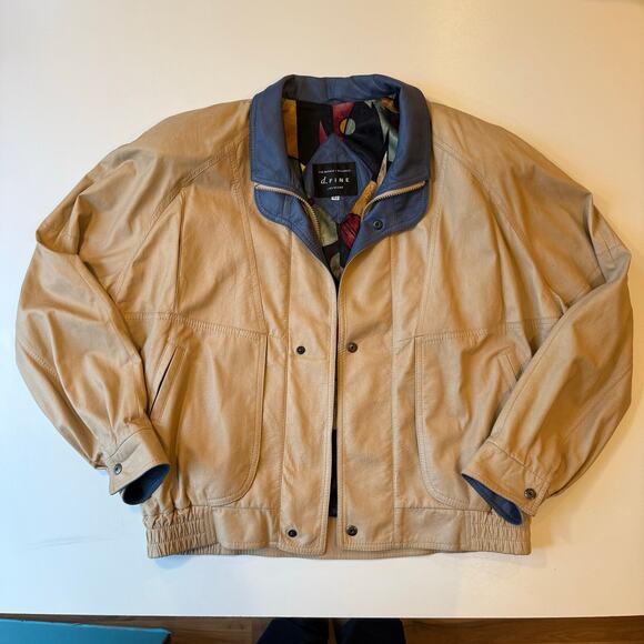 Vintage d.FINE Las Vegas Leather Bomber Jacket Men’s 42 Tan Blue Trim 90s Lined - Picture 5 of 11